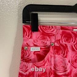 Escada RARE Pink Rose Floral Print Cotton Pants Size 36
