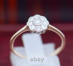 Estate Rare Jewelry Solid 21K Rose White Gold Ring Natural Diamonds Size 8