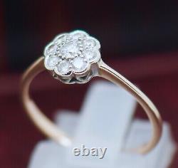 Estate Rare Jewelry Solid 21K Rose White Gold Ring Natural Diamonds Size 8