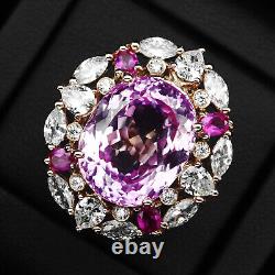 Estate Vivid Pink Sapphire Rare 18Ct 925 Sterling Silver Rose Gold Rings Size 6