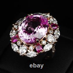 Estate Vivid Pink Sapphire Rare 18Ct 925 Sterling Silver Rose Gold Rings Size 6