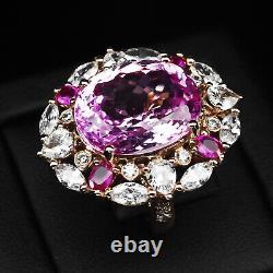 Estate Vivid Pink Sapphire Rare 18Ct 925 Sterling Silver Rose Gold Rings Size 6