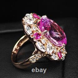 Estate Vivid Pink Sapphire Rare 18Ct 925 Sterling Silver Rose Gold Rings Size 6