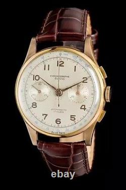 Excellent Rare 18K Rose Gold Antimagnetic Chronograph Watch, Chronographe Suisse