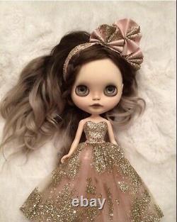 Exquisite! Rare Designer TRIOFORBLYTHE Blythe Doll Glitter Drip Gown Trio Dress