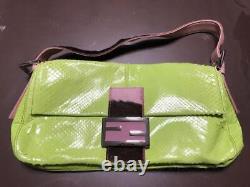 FENDI Mamma Baguette Shoulder Hand Bag Leather Green Rose Pink Rare 230509T