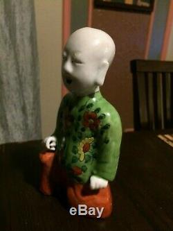 Famille Rose Laughing Boy Asian Antique Figurine Rare Middle 19th Century