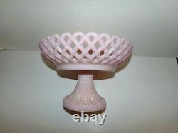 Fenton Lacy Edge Rose Pink Milk Glass Footed Compote, Bowl, VERY RARE, c1950s