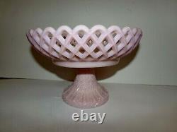 Fenton Lacy Edge Rose Pink Milk Glass Footed Compote, Bowl, VERY RARE, c1950s