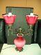 Fenton Pink Rose Controlled Bubble Optic Cased Glass Lamp Gwtw, Rare