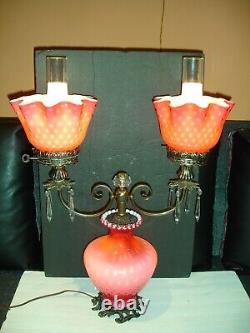 Fenton PINK Rose CONTROLLED BUBBLE OPTIC CASED GLASS LAMP GWTW, RARE