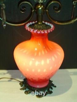 Fenton PINK Rose CONTROLLED BUBBLE OPTIC CASED GLASS LAMP GWTW, RARE