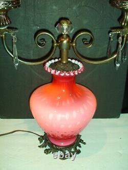 Fenton PINK Rose CONTROLLED BUBBLE OPTIC CASED GLASS LAMP GWTW, RARE