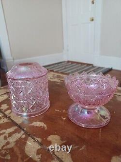Fenton Pink 2 Piece Fairy Lamp Finecut And Block. Rare Hard To Find. Dusty Rose