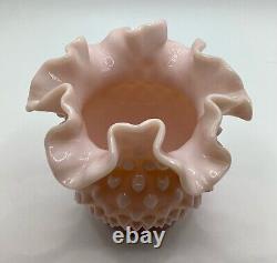 Fenton Pink Hobnail Ruffled Art Glass Rose Bowl Shape VERY RARE + UNIQUE MCM