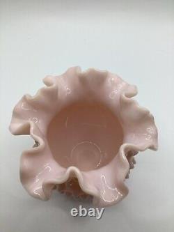 Fenton Pink Hobnail Ruffled Art Glass Rose Bowl Shape VERY RARE + UNIQUE MCM