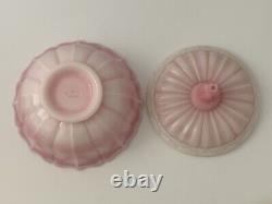 Fenton Pink Milk Glass Rosalene Ogee Rose Covered Candy Dish Bowl Rare Vintage