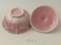 Fenton Pink Milk Glass Rosalene Ogee Rose Covered Candy Dish Bowl Rare Vintage
