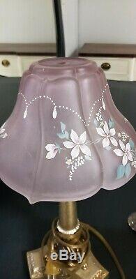 Fenton Rose Pink Satin Painted Lamp Special Edition And Rare by Huffman 17.5 in