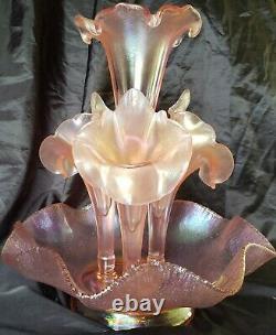 Fenton Velva Pink Rose Carnival Stretch Glass Epergne 5 Pieces Rare 75th Anniver