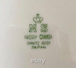 Four Rare Vintage NS Ivory China Chinz Rose Plates From Japan withGold Leaf Edges