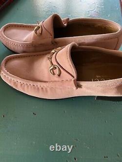 GUCCI RARE Suede Horsebit Loafers VINTAGE Size US 7.5 Dusty Rose Italy PINK