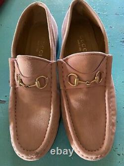 GUCCI RARE Suede Horsebit Loafers VINTAGE Size US 7.5 Dusty Rose Italy PINK