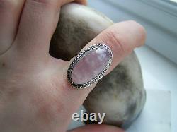 Gorgeous Sterling Silver Rose Quartz Ring With Marcasite Stones Very Rare Size M
