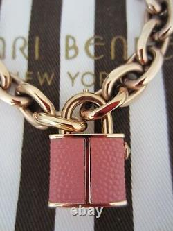 HENRI BENDEL Flawless Rose Gold Tone Logo Lock Link Chain Bracelet PINK NEW RARE