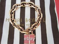 HENRI BENDEL Flawless Rose Gold Tone Logo Lock Link Chain Bracelet PINK NEW RARE