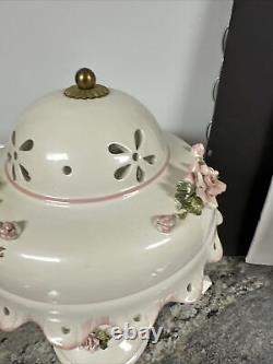 Hand made Mario M. Moretto pink rose Floral Porcelain Lamp Italy vtg Rare 15
