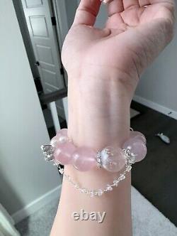 Handmade crystal bracelet 16mm Madagascar Rose Quartz With Rare Pink Rabbit Hair