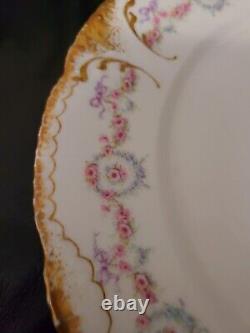 Haviland Limoges Schleiger 330 5 Dinner Plates Set Pink Rose Bows Rare HTF 10
