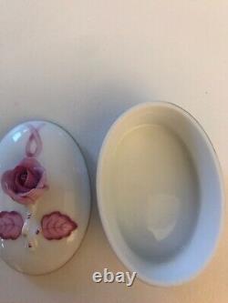 Herend Chinese Garden Trinket Box Pink Rose Ribbon Rare Mint Brand New
