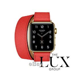 Hermes Apple Watch Series 5 Double Tour Rose Jaipur Epsom RARE custom 24k Gold