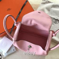 Hermes Lindy 26 Hand Shoulder Bag Purse Rose Sakura Pink Swift Auth Mint Rare