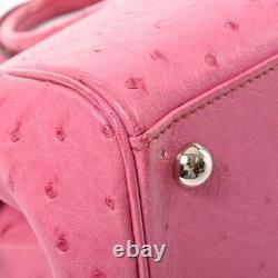 Hermes Paris Bombay PM Rose Pink Hand Bag Ostrich Used Rare Color
