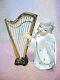 I? Rare Ex Vtg Fine A Quality Angel Girl Playing Gold Harp Pink Rose In Hair