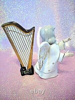 I? RARE EX VTG FINE A QUALITY Angel Girl Playing GOLD Harp PINK Rose in Hair