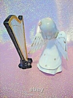 I? RARE EX VTG FINE A QUALITY Angel Girl Playing GOLD Harp PINK Rose in Hair