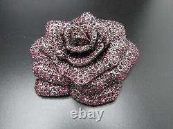 Joan Rivers Bloomed Lavish Pink Rose Swarvoski Crystal 3 Pin Brooch New Rare