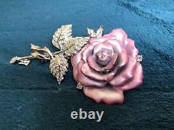 Joan Rivers Elegance in Bloom Mauve Pink Rose With Swarovski Crystals- RARE 90g