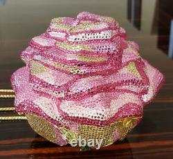 Judith Leiber Swarovski Crystal Exquisite Rare Pink Rose Bag Minaudiere Clutch