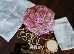 Judith Leiber Swarovski Crystal Rare Pink Rose Handbag Minaudiere Clutch