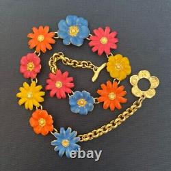 KENZO Earrings Necklace Rose Vintage Rare Gold Flower Logo Crip on Colorful