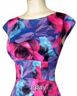 Karen Millen Blue & Pink Roses V Back Rare Dress 10 Bnwt
