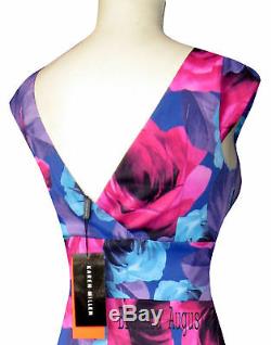Karen Millen Blue & Pink Roses V Back Rare Dress 12 Bnwt