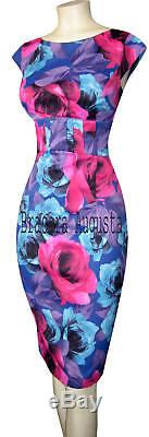 Karen Millen Blue & Pink Roses V Back Rare Dress 8 Bnwt