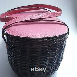 Kate Spade Wicker Basket Pink Rose Leather Woven Tote Bag Purse Rare Authentic