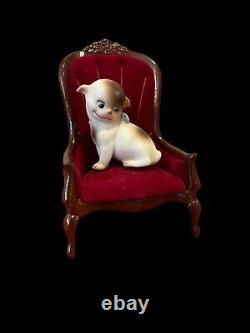 Kewpie Rare Doodle Dog Rose O'Neill Marked Brown Spots Sitting in a Chair